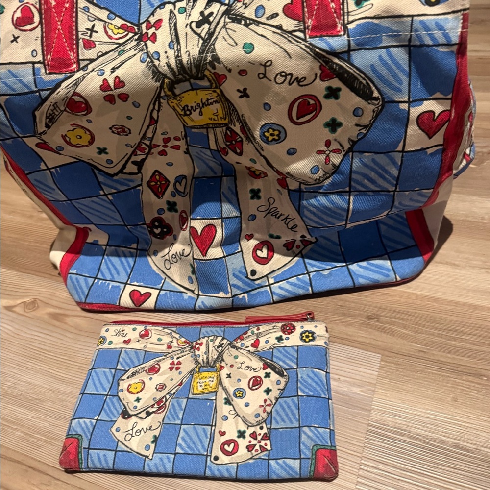 Brighton Blue and Red Patterned Bag and Clutch Set